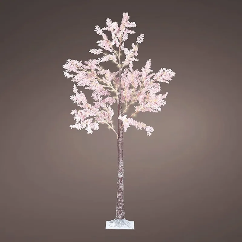 Lumineo Árbol micro LED flores rosas IP44 180cm