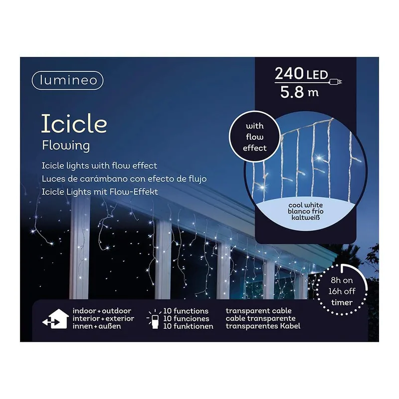 Lumineo Cortina LED Icicle Lights parpadeante 5,8m 240 leds luz fría