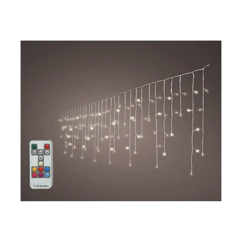 Lumineo Cortina LED Icicle Lights multicolor 5,85m 150 leds cable blanco